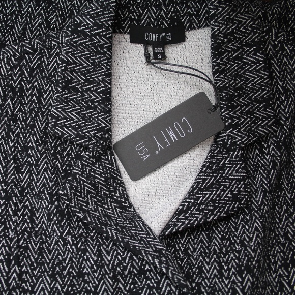 Comfy USA Dee Black White Chevron Knit Button Front Tunic Blazer Jacket S NWT - Picture 5 of 6